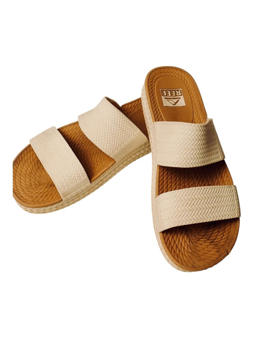 Reef Water Vista Sandals Women's 9 Platform Double Strap Slide Espadrille Beige